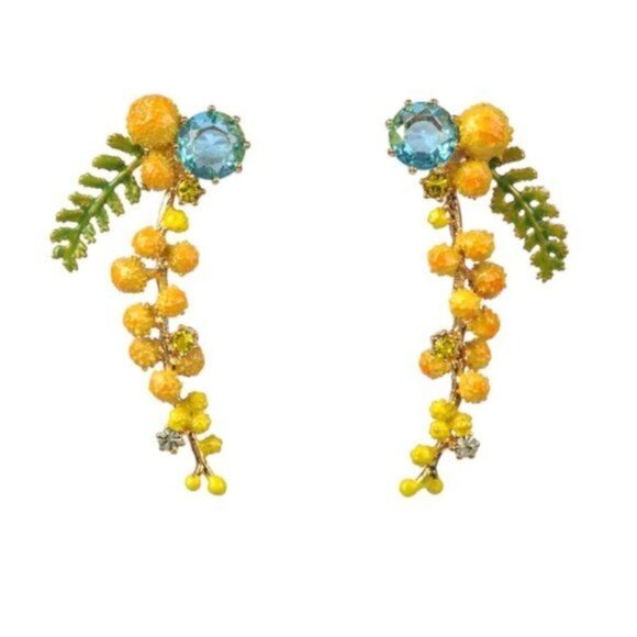 LES NEREIDES Anthropologie  Hand Enamelled Provence Yellow  EARRINGS - Picture 1 of 7